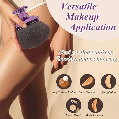 90MM Extra Large Self Tanner Kabuki Makeup Brush ? Ultra Soft Dense Vegan Bristles for Body Makeup, Bronzer & Foundation?Applies Tanning Mousse, Lotion & Self Tanner£¬Wet & Dry (Purple)