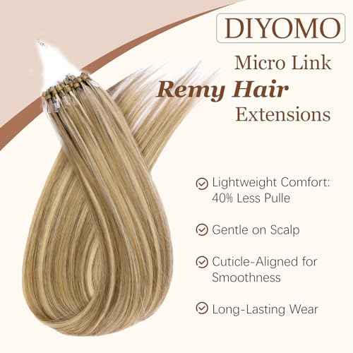 Microlink Hair Extensions Human Hair #18/613 Dark Blonde Highlight Golden Blonde 22 inch Smooth and Invisible Micro Loop Remy Hair 30g/pack Micro Link Microbead Human Hair Extensions
