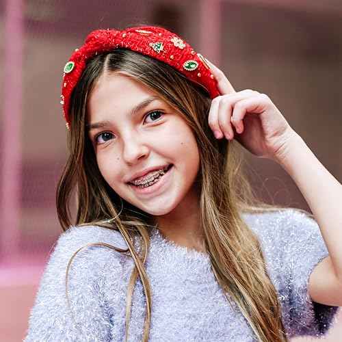 FROG SAC Knot Headband for Girls, Knotted Headbands for Toddler Kids, Rainbow Beaded Unicorn Hair Accessories, Girl Head Band, Halloween Christmas Stocking Easter Basket Stuffers (Red)