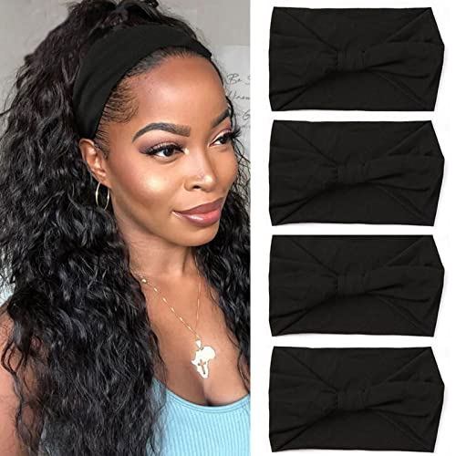 Xtrend 4 Pack Wide Headband Fashion Headbands Boho Elastic Knotted Non-slip Headband Suitable For Black Women Wigs Hair With Simple Headband Outdoor Yoga Sports Printing Hair Accessories