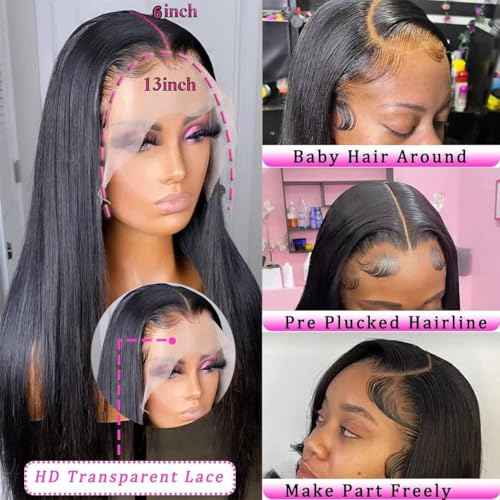 VIPbeauty 13x6 Lace Front Wigs Human Hair Pre Plucked 180 Density Straight HD Transparent Glueless Wigs Human Hair 13x6 Straight Lace Frontal Wigs Human Hair Wigs for Women 22 Inch