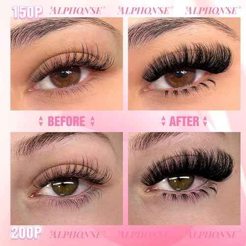 Fluffier Lash Clusters Kit with Bottom Lashes 320pcs Cluster Eyelash Extensions Kit Volume Individual Lashes Kit with Lash Bond and Seal Tweezers by ALPHONSE (150D+200D, 12-20mm)