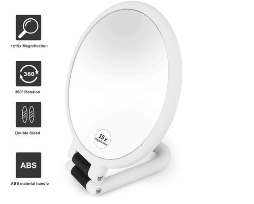 Stianiiie 1X 5X Handheld Mirror with Handle for Travel， Magnifying Mirror, Magnification, Rotation Adjustable Handle, Double Sided Folding, Mirror for Women for Eyes Makeup Travel Shaving (White)