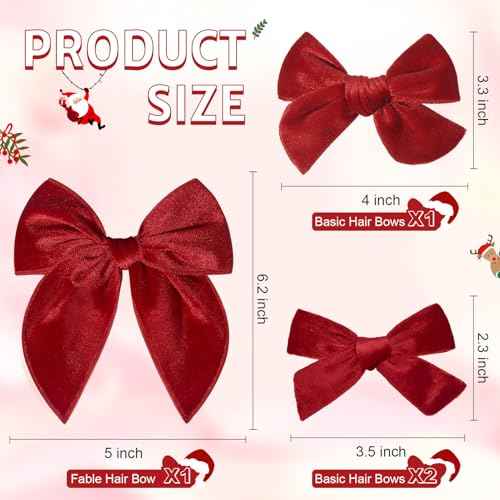 DEEKA 4 PCS Red Velvet Hair Bows 3 Styles 5" & 4" Handmade Hair Bow set for Toddler Girls Alligator Hair Clips Knot Bows Hair Accessories for Little School Girls (Red)