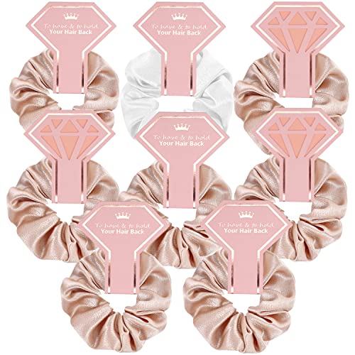 EOLUCC 8 PACK Bridesmaid Proposal Gifts Scrunchies Hair Ties Bachelorette Party Favors Gift for Bridal Wedding -To Have and To Hold Your Back (Beige & White)