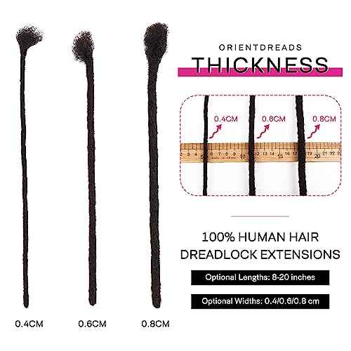 100% Loc Extensions Human Hair, 4Inch 0.8cm 60 Strands Handmade Dreadlock Extensions for Men Women Kids (#Natural Black)