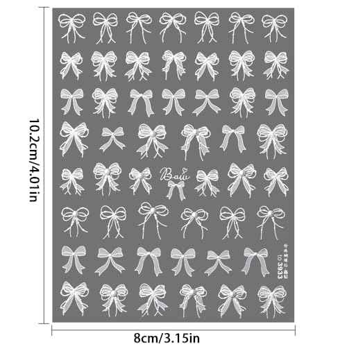 5D Embossed White Lace Bowknot Nail Art Stickers Pearl Bow Nail Stickers for Nail Art Supplies Retro Relief Bow Nail Decals Self-sdhsive Bow Stickers for Nails Ribbon Bows Nail Accessories for Women