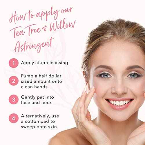 100% PURE Tea Tree & Willow Clarifying Astringent, Natural Acne Treatment, Alcohol Free, Hydrating Toner - 4 Fl Oz
