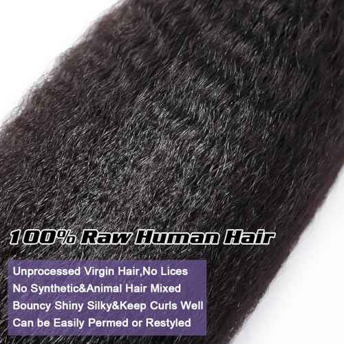 Kinky Straight Bundles Human Hair(16 18 20 Inch) Salon Quality 12A 100% Unprocessed Brazilian Virgin Silky Yaki Straight Human Hair Bundles Hair Weft for Black Women Natural Color
