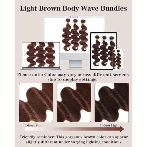 Kapelli Brown Human Hair Bundles 20 22 24 Inch Body Wave Brown Bundles Human Hair 12A 100% Unprocessed Brazilian Virgin Hair 3 Bundles Light Chocolate Color Body Wave Hair Extension Color 4