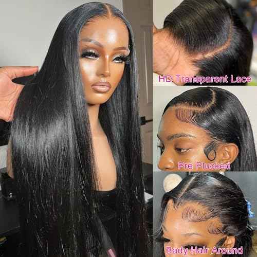 30 Inch Straight Lace Front Wigs Human Hair 180% Density Glueless Lace Frontal Wigs Straight Pre Plucked Human Hair Wigs for Women HD Transparent 13x4 Lace Front Wigs