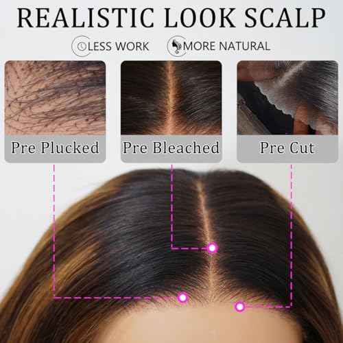 RECOOL Highlight Bob Wig Human Hair Glueless Wigs Plucked Pre Cut 180% Loose Body 6x5 Lace Front Short Bob Wig Human Hair for Black Women-Highlight 1B/2/30 Mixed Color Wigs,14inch
