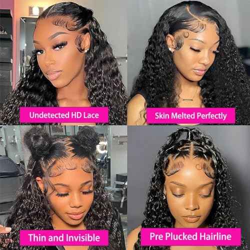 200% Density 26 Inch 13x6 Deep Wave Lace Front Wigs Human Hair Curly HD Lace Front Human Hair Wig Pre Plucked 100% Real Human Hair No Synthetic Blend No Tangle No Shedding Triple Lifespan 3X