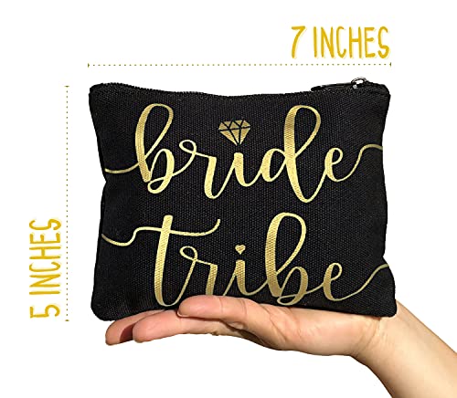 Bride Tribe Makeup Bags - Bridesmaid Favor for Bachelorette Party, Bridal Shower, Wedding. Cosmetics/Toiletries Bag, Wedding Survival Kit, Hangover Kit, Keepsake (3pc Bride Tribe, Black)