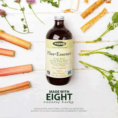 Flora Flor Essence Liquid Tea Blend 32oz LARGE - Gentle Detox Cleanse with Burdock Root, Slippery Elm, Kelp, Thistle - Premium Organic Ingredients