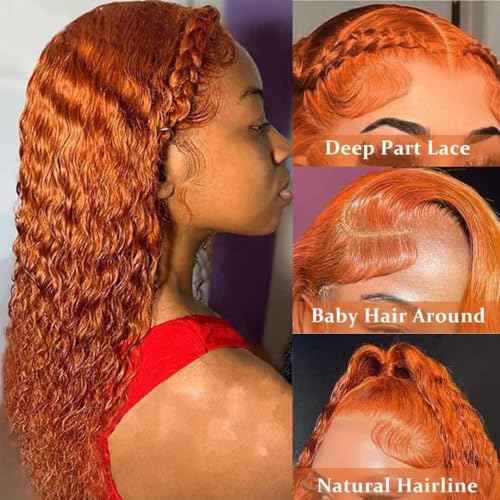 Ginger Wig Human Hair 13x6 Ginger Orange Deep Curly Lace Wig Human Hair Ginger Lace Front Wigs Human hair 200% Density ginger Deep Wave Frontal Wigs For Black Women Pre Plucked With Baby Hair 26 Inch