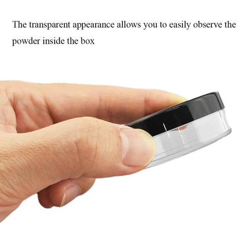 HAHIYO 1Pcs 10ml/0.34oz Plastic Empty Travel Compact Case Makeup Cosmetic Jar Refillable Powder Box No Leak Powder Holder with Rotatable Sifter and Black Screw Lid