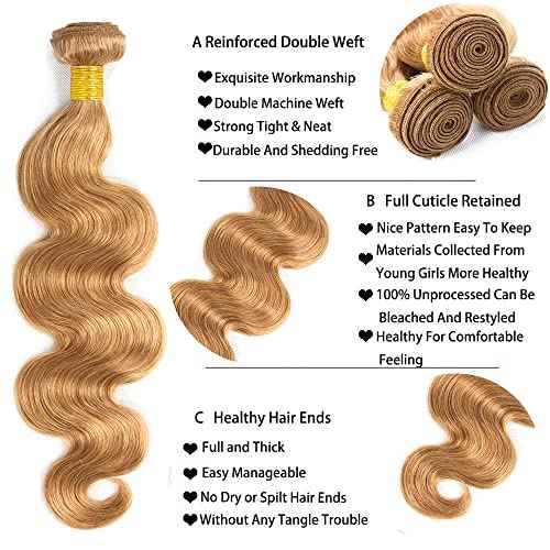 Honey Blonde Bundles 27 Body Wave Human Hair Bundle 16 18 20 inch Blonde Body Wave Bundle Color 27
