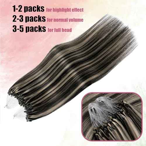 Micro Beads Hair Extensions Real Human Hair Brown Micro Loop Human Hair Extensions 16 Inch #1B/613 Straight Remy Human Hair Micro Link Hair Extension 1g/Strand 50g(#1B/613, 16inch)
