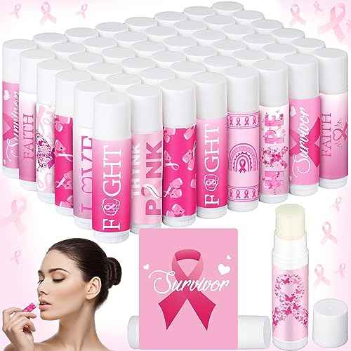 100 Pcs Breast Cancer Awareness Lip Balms Bulk Small Pink Ribbon Thank You Gifts Set Breast Cancer Awareness Bulk Items Natural Moisturizing Lip Care Product Survivor Gifts for Women