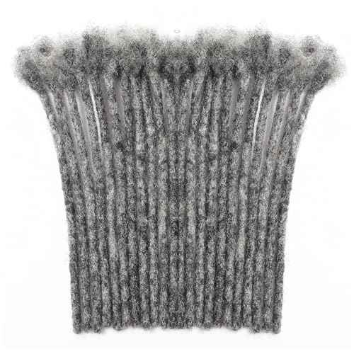 Salt and Pepper Loc Extensions Human Hair 0.6cm 8 Inch 30 Strands Nature Grey and Black Dreadlock Extensions Real Human hair for Women/Men/Kids Full Handmade Permanent Butterfly Gray locs