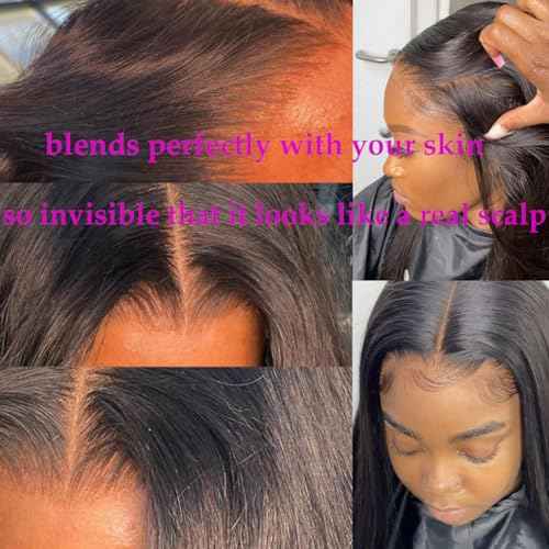 5x5 HD Transparent Straight Human Hair Lace Closure Skinlike 16inch Virgin Invisible Brazilian 5x5 Straight Human Hair Closure 100% Real Human Hair Free Part Closure Pre Plucked Natural Black Glueless