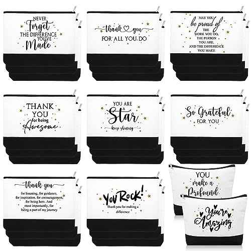 Cunno 30 Pcs Canvas Zipper Pouch Bulk Inspirational Quotes Makeup Bags 6 Style Women Employee Christmas Appreciation Gifts for Emergency Nurse Teacher Travel Toiletry Organized(Classic)