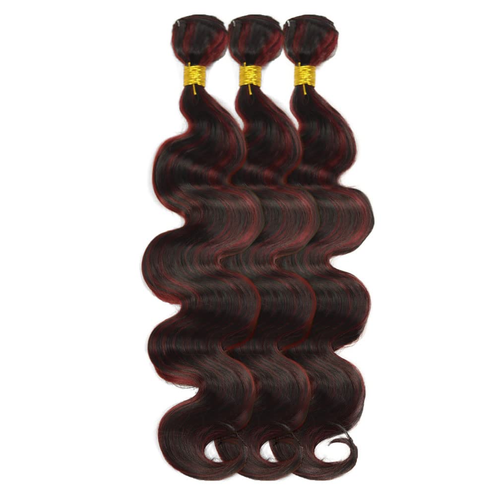 P1B/99J Bundles Burgundy Body Wave Human Hair Bundles Brazilian Two Tone Black Mixed With Burgundy Bundles Human Hair Unprocessed Virgin Hair 3 Bundles 8 10 12 Inch #99j Bundles