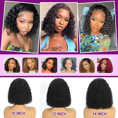 Glueless Curly Bob Wigs Human Hair Pre Plucked Pre Cut 5x5 HD Lace Closure Wigs for Black Women Wear and Go Lace Frontal Wig Human Hair Deep Wave Lace Front Short Bob Wigs 180 Density 14 Inch
