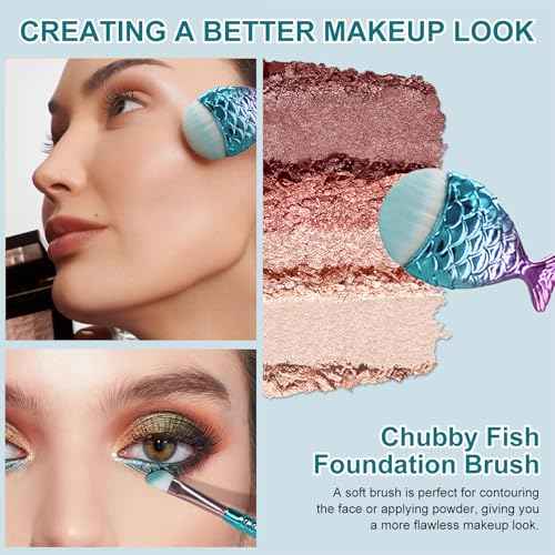 12PCS Makeup Brushes Set with Mermaid Beauty Hair Clip, Mermaid Makeup Brush Cosmetic Brushes Foundation Powder Cream Eyebrow Eyeliner Brow Blending Brush Tool Kids Girls Christmas Makeup Tool set