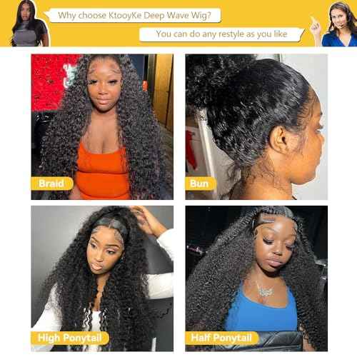 30 Inch 13x6 Deep Wave Lace Front Wigs Human Hair Pre Plucked 180 Density HD Lace Frontal Wigs for Women with Baby Hair Natural Black