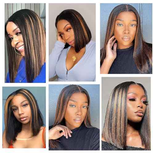 Stylish Highlight Bob Wig 1b30 Human Hair 13x4 Frontal Lace Preplucked Colored Bob Wigs Transparent Lace Short Style Bobbing Wig (13X4 1b30 BOB, 16 INCH)