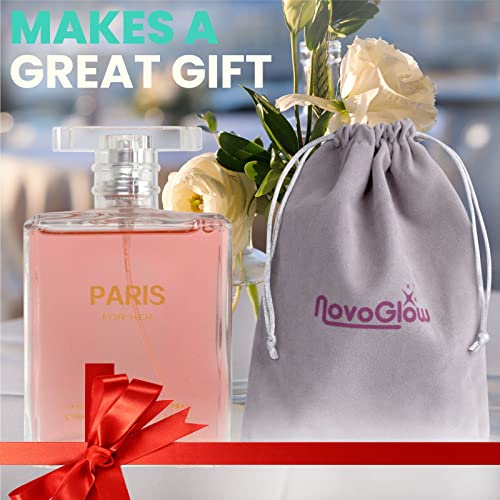 NovoGlow Paris For Her Eau de Parfum Spray Perfume, Fragrance For Women-Daywear, Casual Daily Cologne Set with Deluxe Suede Pouch- 3.4 Oz Bottle- Ideal EDT Beauty Gift for Birthday, Anniversary (3.4)