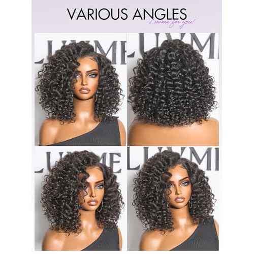 LUVME HAIR 100% Human Hair Wigs Curly Deep Wave Glueless Lace Front 12 Inches, Pre Cut Plucked Hd Lace Short Wig Ready To Go Natural Color Straight Bleached Knots Side Part Black Wigs
