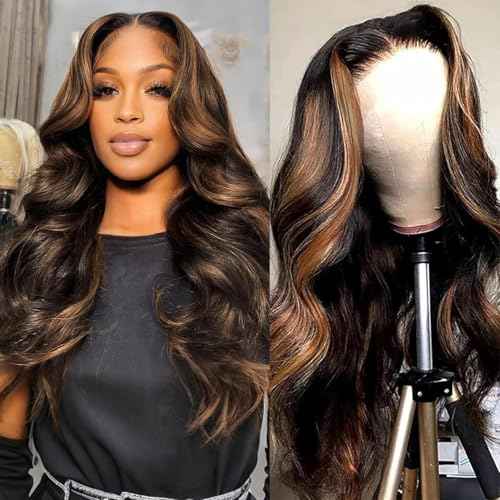 IDHERE Highlight Ombre 1B/30 Brown Transparent Lace Frontal Wig Human Hair Body Wave 13x4