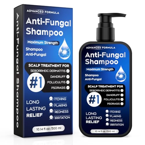 Antifungal Shampoo for Seborrheic Dermatitis, Folliculitis & Scalp Psoriasis, Anti-Dandruff Shampoo for Men & Women, Relieves Scalp Itching, Dryness, Sulfate & Paraben-Free, 10.1 Fl Oz