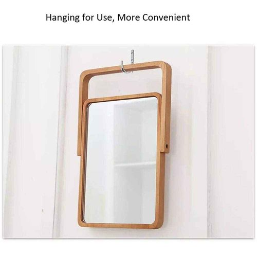Buwico Rectangle Standing Vanity Makeup Mirror, Wood Frame, 10.2"L x 7.3"W, Modern Style, Tabletop Mount, Bathroom & Home Decor