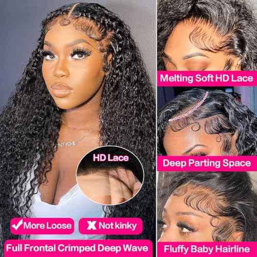 30 Inch Deep Wave Lace Front Wigs Human Hair 200 Density 13x6 HD Transparent Water Wave Lace Front Wigs Human Hair Pre Plucked Deep Wave Wig Glueless Curly Wig for Women