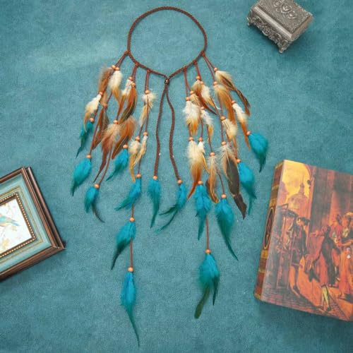 GORTIN Boho Feather Headband Hippie Headpiece Black Gypsy Costume Headdress Indian Feather Headwear Hair Accessory for Women
