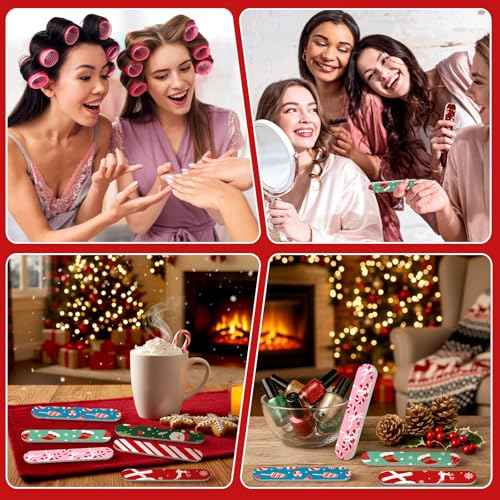 50 Pcs Christmas Mini Nail File Gifts Bulk for Women Candy Cane Double Sided Emery Boards Small Xmas Party Favors Thank You Gifts Manicure Tools for Employee Staff Coworker Appreciation