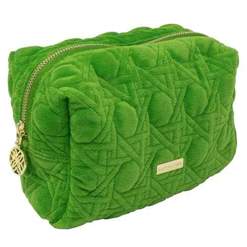 Lilly Pulitzer Gold Quilted Zipper Pouches, Cute Cosmetic Case for Women, Travel Toiletry Bag, Small Pouch Bag for Supplies, Set of 2, Makeup or Toiletries (Peninsula Green)