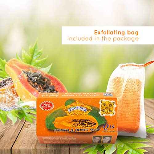 ASANTEE PAPAYA & HONEY Soap Bars with Vitamin C,E and Q10 Skin Cleansing 4.40 Oz (Pack of 4)