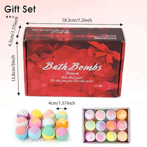 iHave Bath Bombs for Kids and Women, 12 Natural Handmade Bath Bomb Gift Set, Bubble Bath Bombs - Perfect Self Care Relaxing Spa Gifts for Women