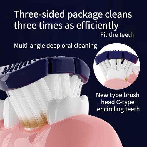 3 Sided Toothbrush for Adults with Soft Hair, high-end Combination Brush Head, Teeth Protection, Tongue Cleaning, Couple Style