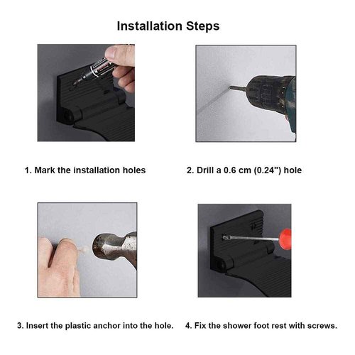 MDPLY Shower Foot Rest for Shaving, Wall Mounted Folding Foot Stand for Bathroom, Black Metal