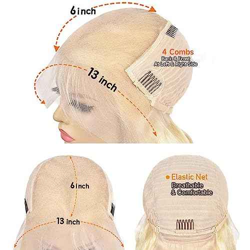 613 HD Lace Frontal Wig 13x6 200 Density, Blonde Lace Front Wigs Human Hair, Pre Plucked Bleached Knots with Baby Hair Natural Hairline Body Wave 613 Lace Front Wig Human Hair (28 Inch)
