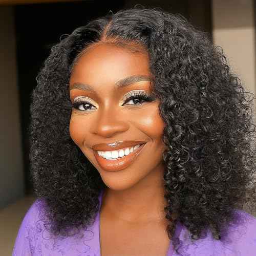 Deep Wave Lace Front Wigs Human Hair 13x4 HD Lace Front Wigs Human Hair Pre Plucked Brazilian Curly HumanHair Wig 200 Density Glueless Frontal Wigs For Women(14inch)