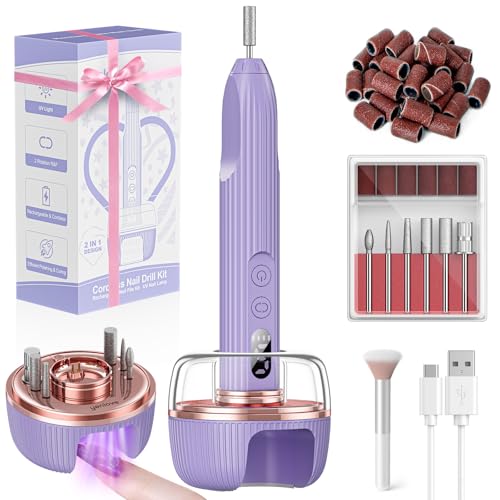 Electric Nail File,Nail Drill Kit with Nail Lamp,Cordless Nail Filer for Acrylic Gel Nails,Professional Nail Drill Machine Polishing Tool Manicure Pedicure Kit Efile Nail Supplies for Home Salon