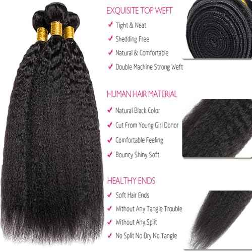 Kinky Straight Human Hair Bundles Unprocessed Brazilian Virgin Hair 16 18 20 Inch Natural Black Color Yaki Straight Bundles