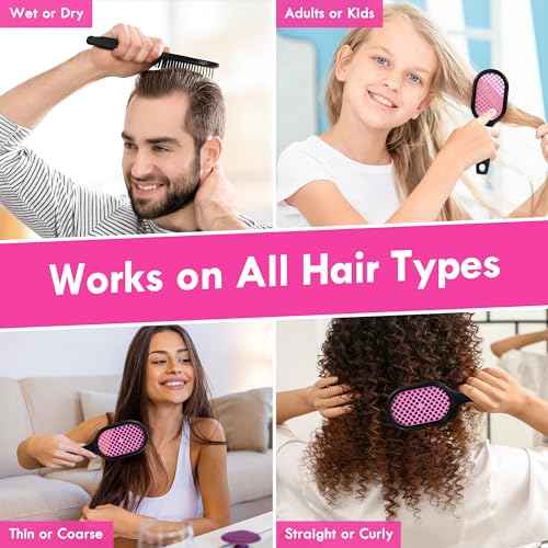 Vented Detangling Hair Brush - 2 Pack Detangler Hairbrush for Effortless Tangle Removal - Ultra-Soft Bristles -For Natural Curly Straight Wet Dry Damaged Hair for Women Men Kids - Black & Pink